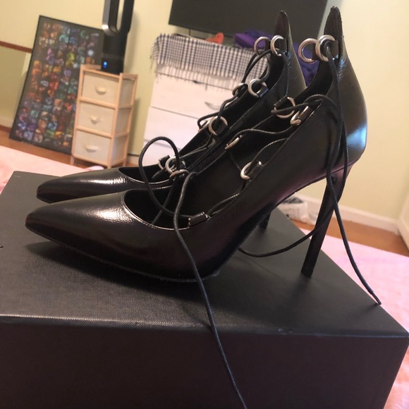 Saint Lauren Paris lace up heels shoes - Picture 2 of 6